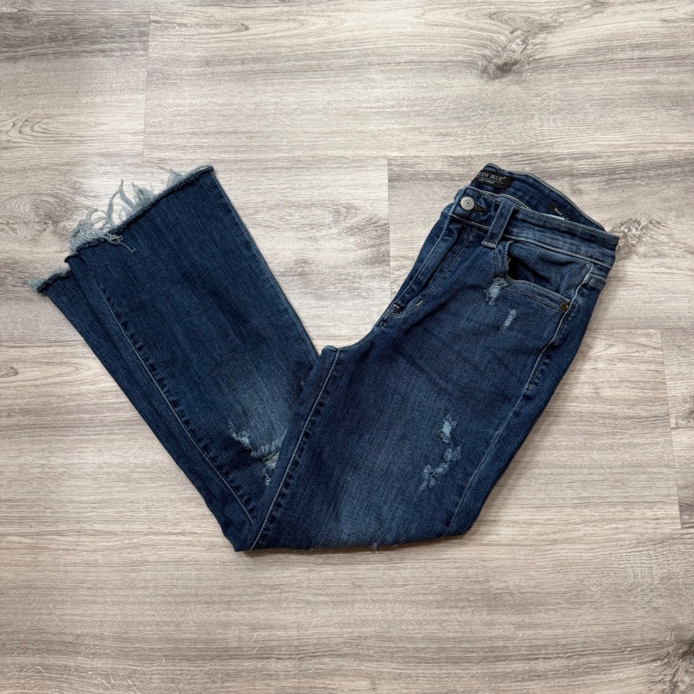 Judy Blue Distressed Bootcut Jeans Dark Wash Raw Hem Size 5 27